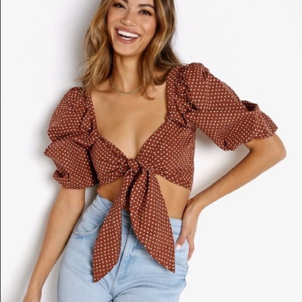 Faithfull the Brand polka dot tie front crop top